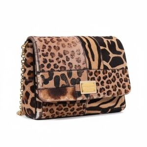 Dolce & Gabbana Y2K Patchwork Calf Hair Animal Print Chain Shoulder Bag Vintage